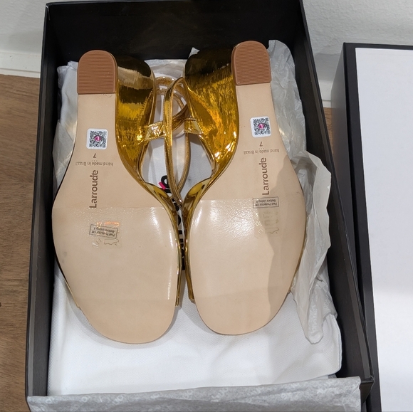 NIB Larroudé Yves Wedge In Gold Specchio - Picture 16 of 16